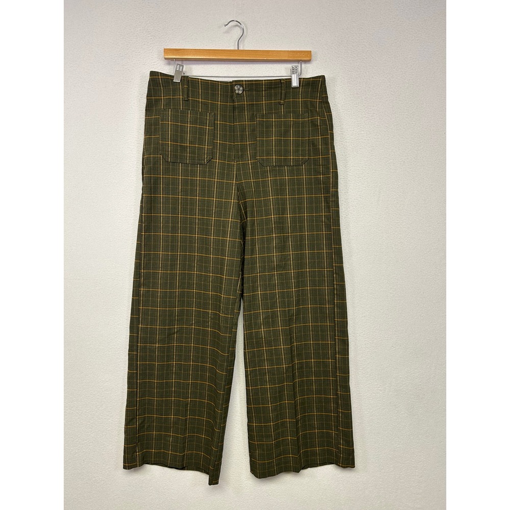 Dark Academia Jules & Leopold Womens Large Olive Green Plaid Wide Leg Pants